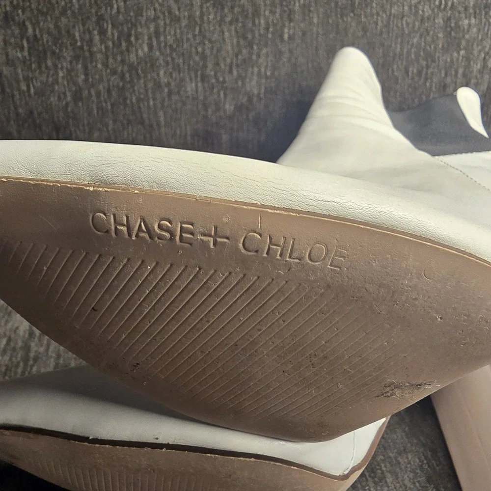 Chase + Chloe White Pointed Toe Block Heel Chelsea Ankle Boots Womens 8.5 DEBI-1